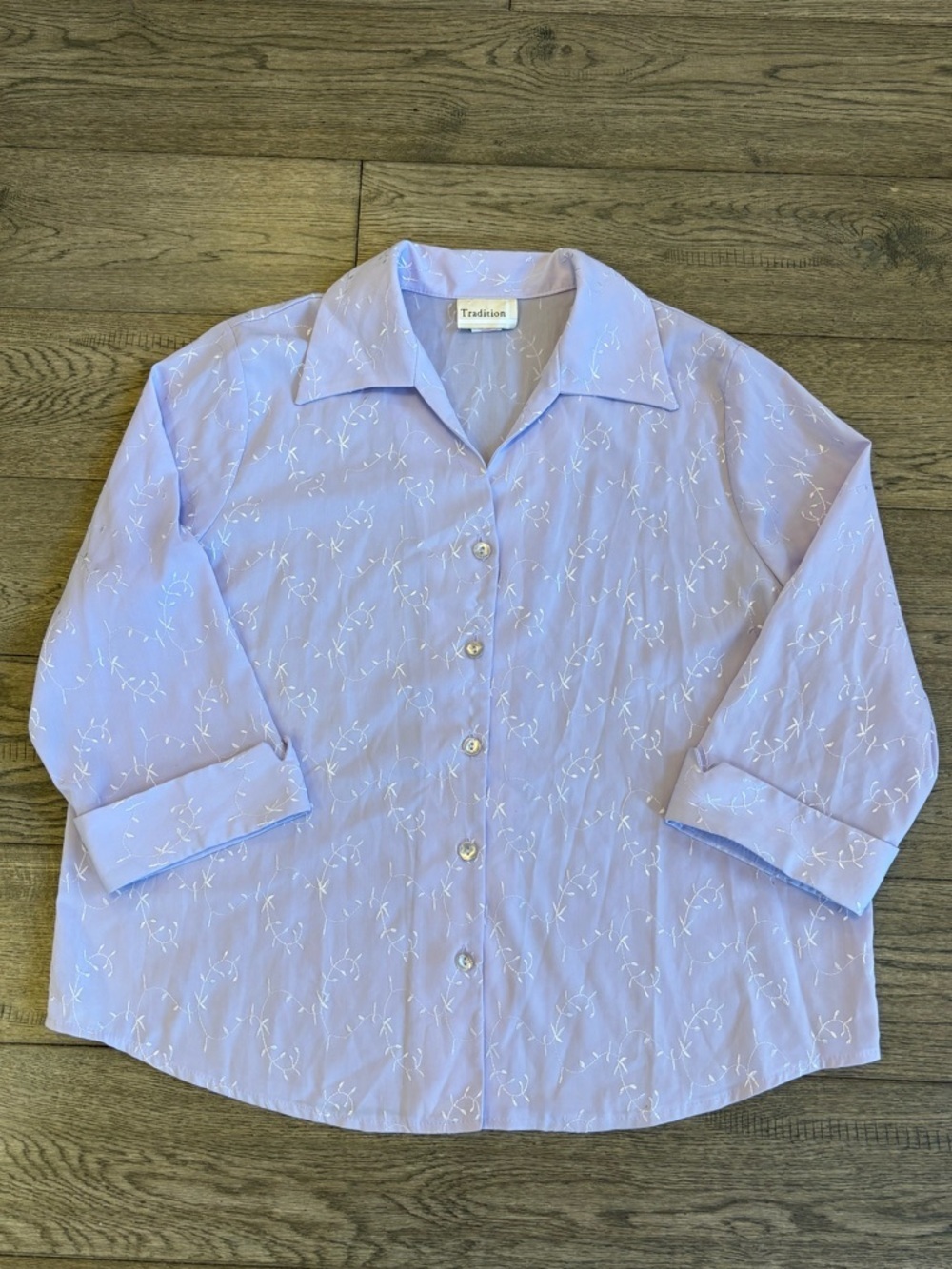 Vintage Lavender Embroidered Button-Down Blouse